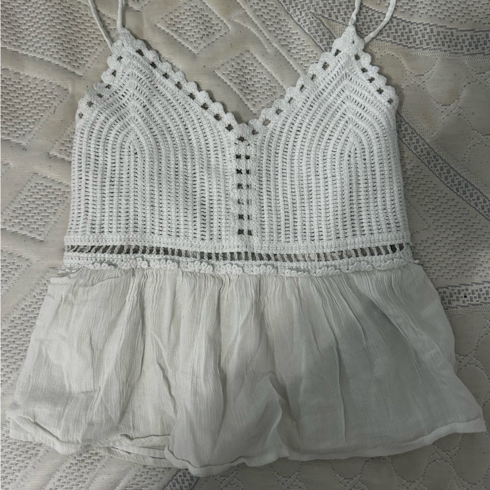 Hollister white flowy crop top
